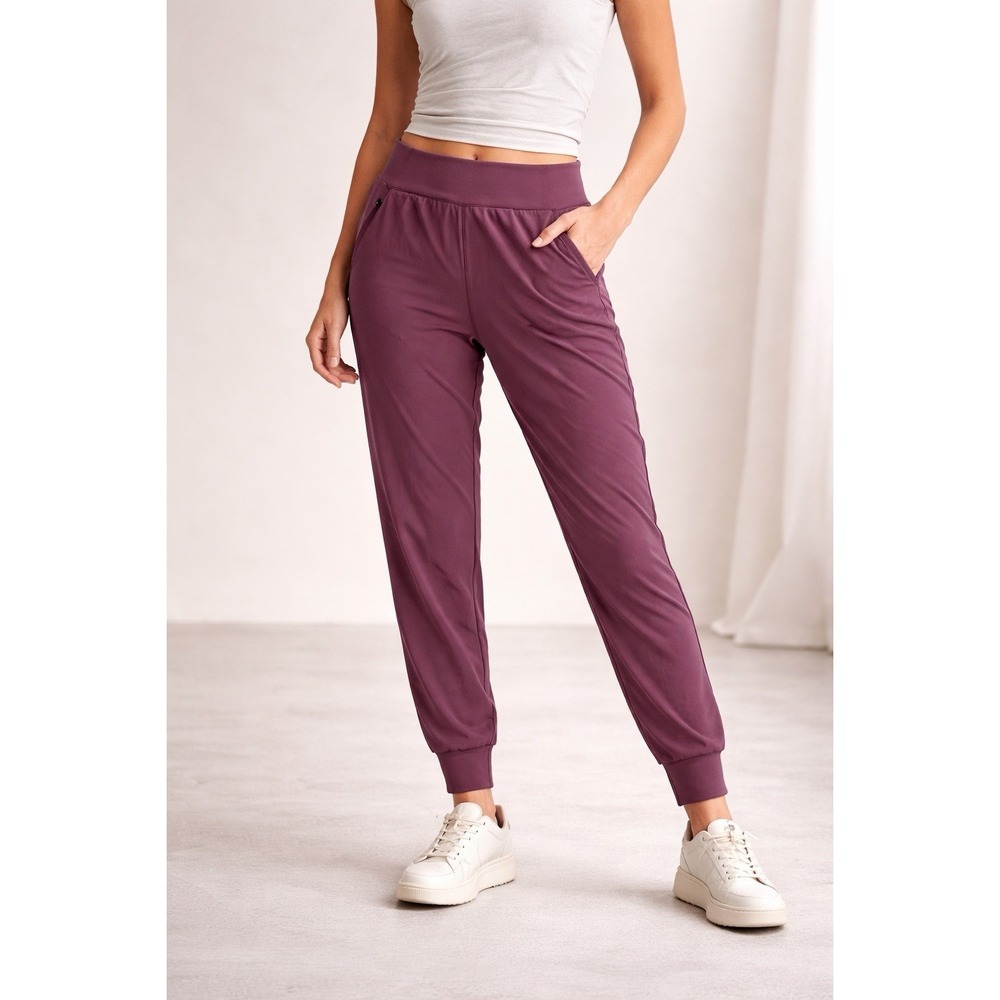 Athleta Venice Velvet Stripe Jogger Women's M Purple Pull On Athletic Athleisure